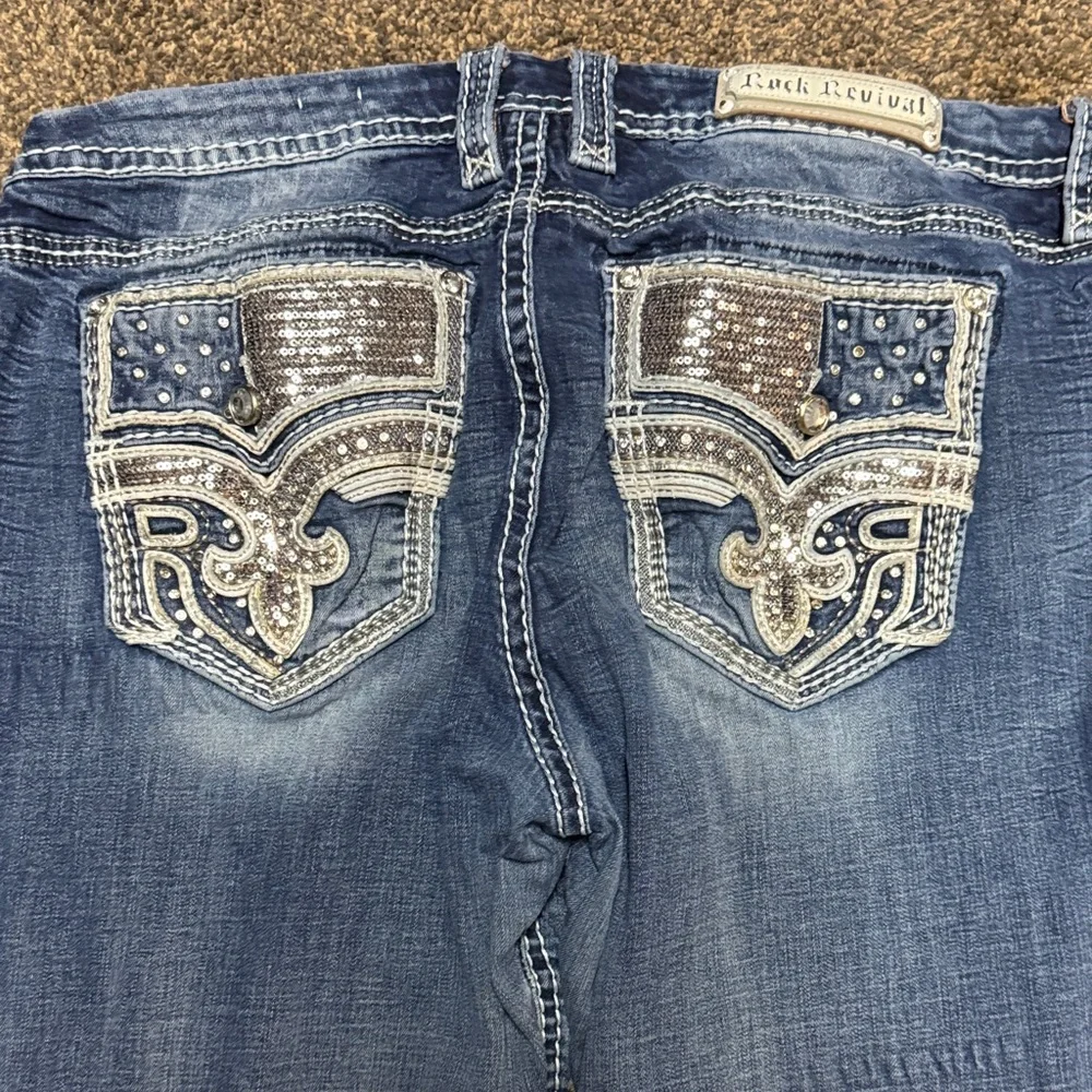 Rock Revival Women’s Amberlight Jeans Sequins 36 18 18W Excellent Cond Easy Boot - Picture 2 of 12
